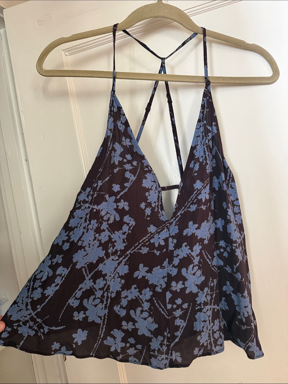 silence + noise Strapless Floral Cami Top in Dark Brown and Dusty Blue